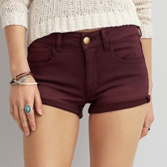 American Eagle Outfitters Pants - 🛍 3/$20 AEO maroon shorts Super Stretch hi rise 0